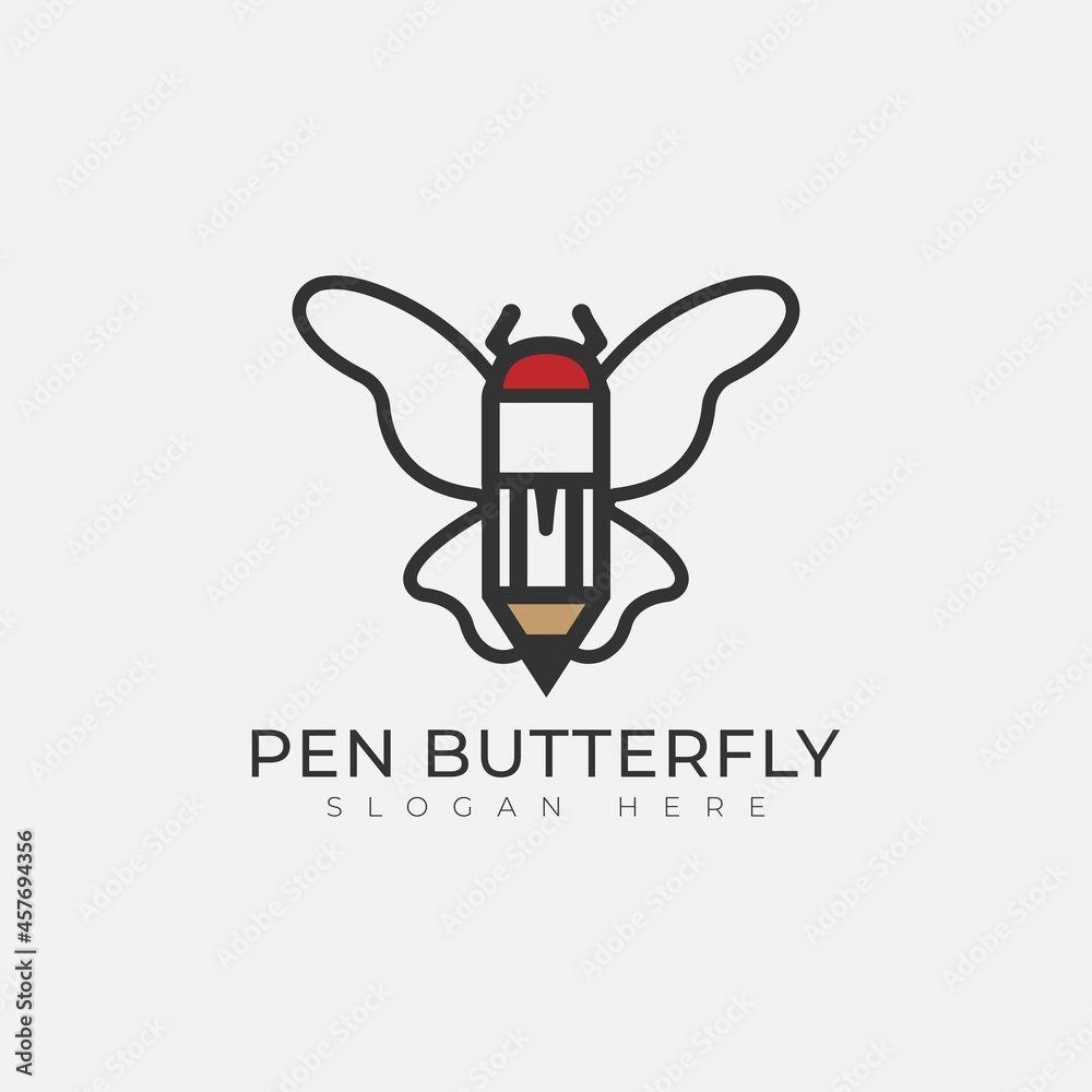 Butterfly With Pen Logo template design Butterfly With Pen Logo template design