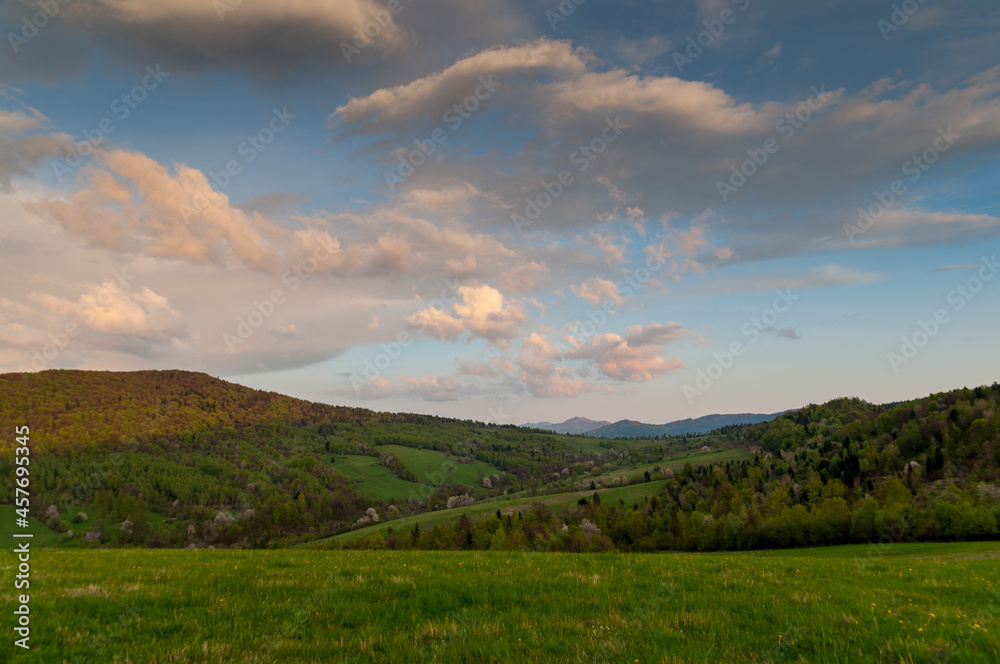 A view of the non-existent villages of Tyskowa and Radziejowa, the Bieszczady Mountains