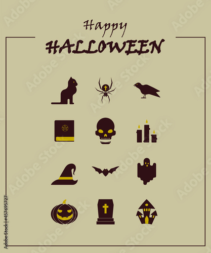 Halloween Flat Design Icon Set. A set of 12 Halloween flat design icons on a transparent background.
