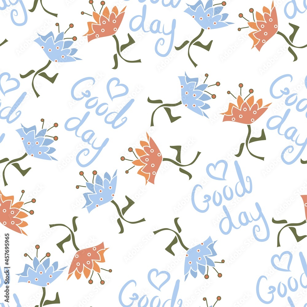 Naklejka premium Good Day text With Flower Repeating Vector Pattern