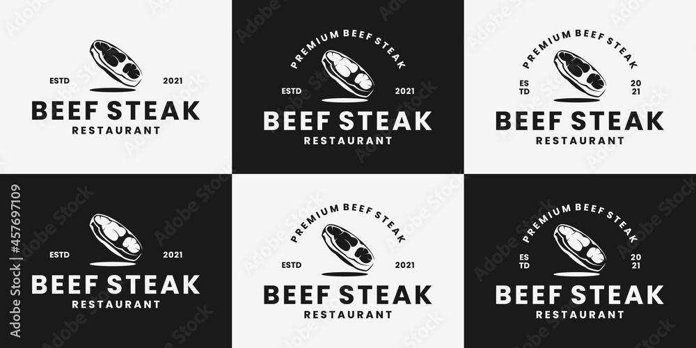 Fototapeta premium creative bundle fresh beef steak logo design retro style.