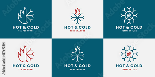 bundle hot and cold temperature icon snow with fire logo design template
