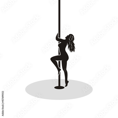 Silhouette of sexy woman gymnastics pole black and white logo vector illustration