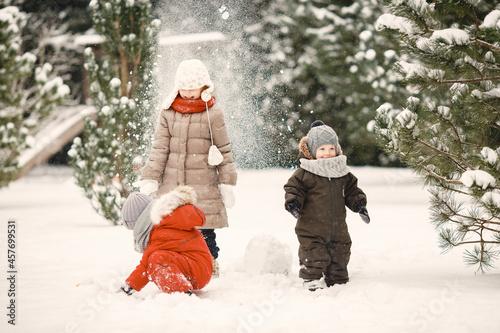 Cute little childrens in a winter park