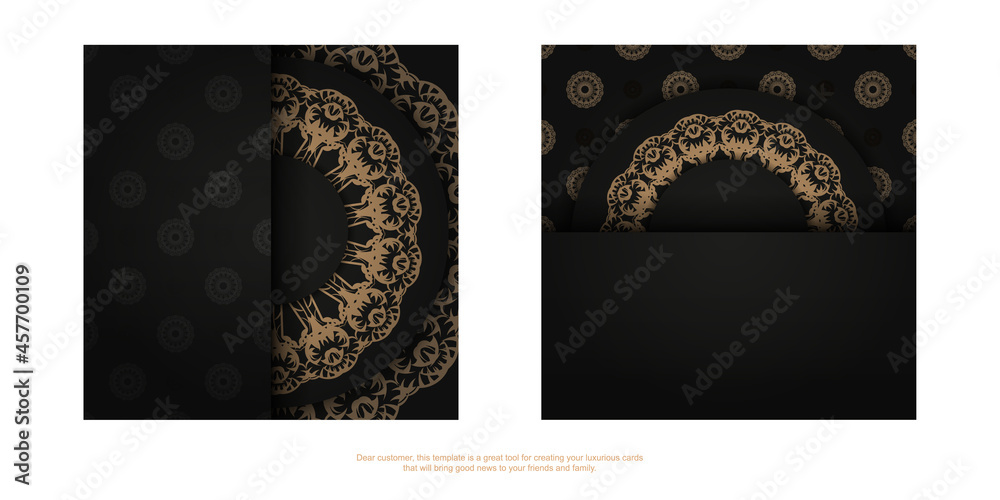 Fototapeta premium Greeting card template in black with brown vintage pattern