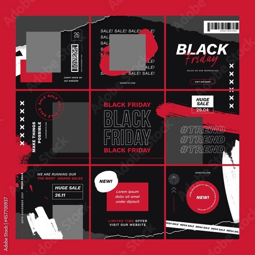 black friday paper style ig posts vector design illustration