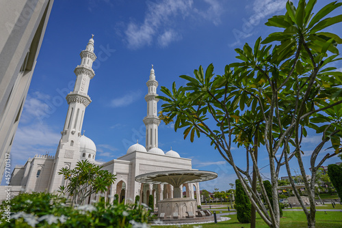 Negeri Sembilan, Malaysia - 18th September 2021 :  Beautiful Islamic architecture of Masjid Sri Sendayan the new and the biggest mosque in Seremban todate