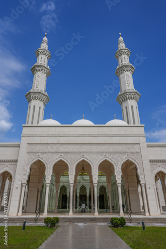 Negeri Sembilan, Malaysia - 18th September 2021 : Beautiful Islamic architecture of Masjid Sri Sendayan the new and the biggest mosque in Seremban todate