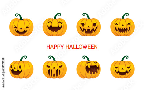 Set Of Halloween Pumpkins With Different Emotion