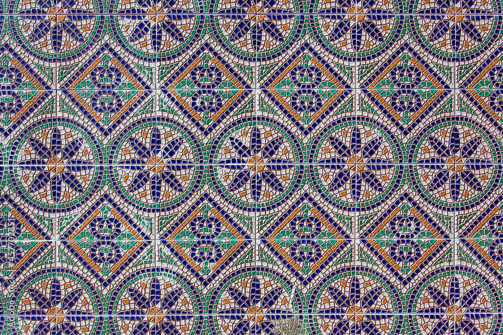 Mosaic with geometric and floral patterns Mosaic with geometric and floral patterns