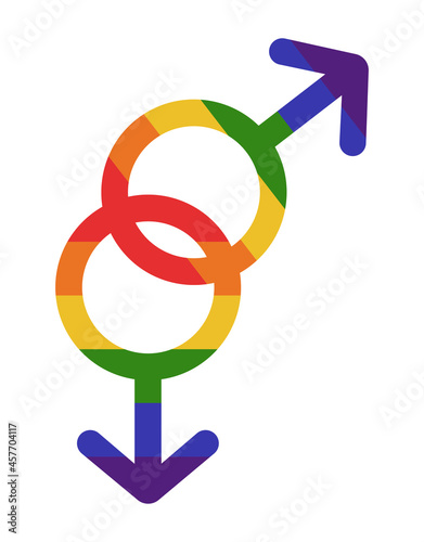 LGBT icon gay pair, rainbow gender sign, isolated vector flat design