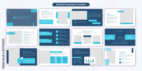 Medical PowerPoint presentation slide template design. Use for modern keynote presentation background, brochure design, website slider, landing page, annual report, company