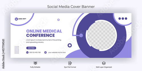Online medical conference social media Facebook cover banner template