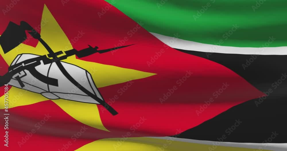 Mozambican national flag footage. Mozambique waving country flag on wind