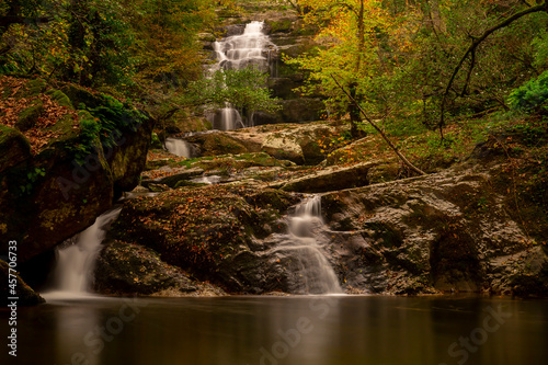 wonderful colors of autumn and waterfall long exposure