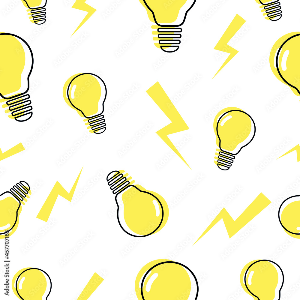 Electric concept vector seamless pattern. Flat style bulb icons and ...