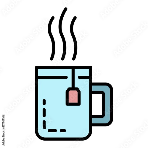 Hot tea mug icon. Outline hot tea mug vector icon color flat isolated