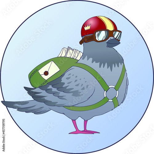 Color vector drawing of cartoon character postal pigeon