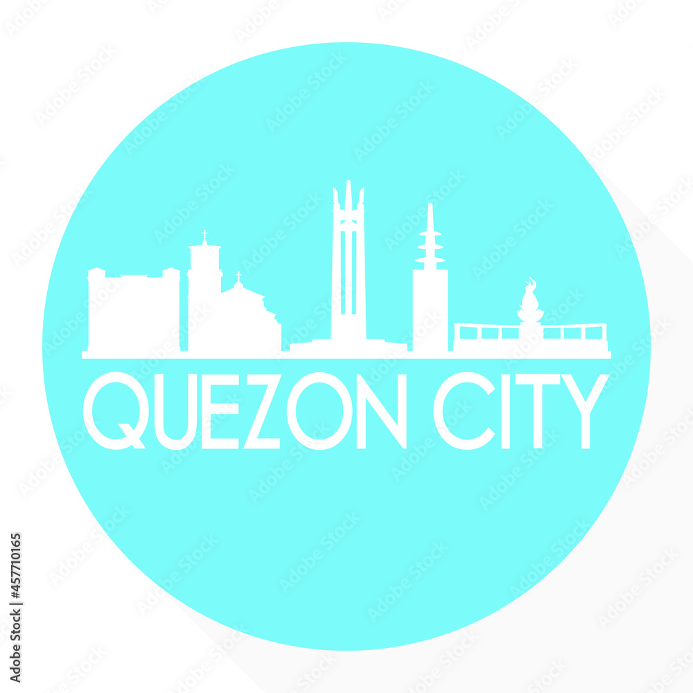 Quezon City, Metro Manila, Philippines Round Button City Skyline Design. Silhouette Stamp Vector Travel Tourism.