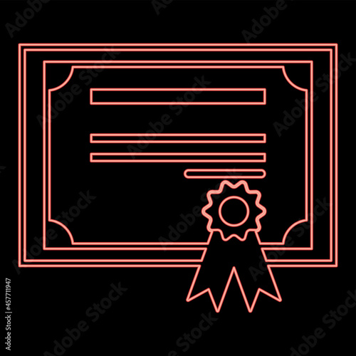 Neon certificate red color vector illustration flat style image