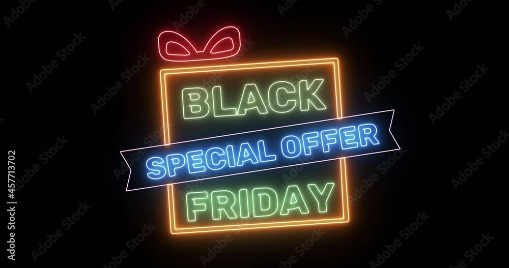 Black Friday sale neon sign banner background for a promo video with Luma Mattes or Alpha Channels.. the concept of sale and clearance