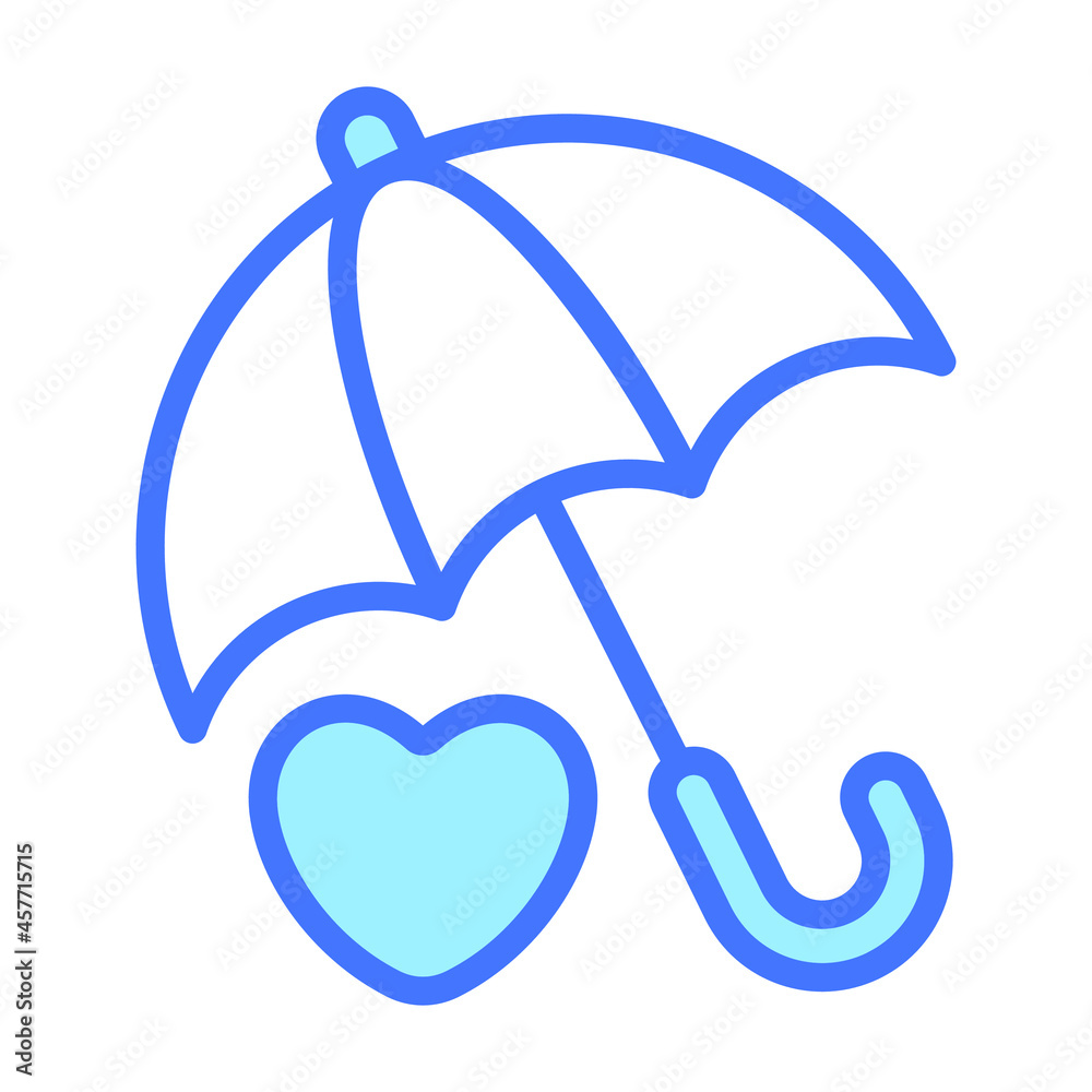 heart protection, umbrella Icon, simple design blue line icon. heart protection, umbrella Icon, simple design blue line icon.