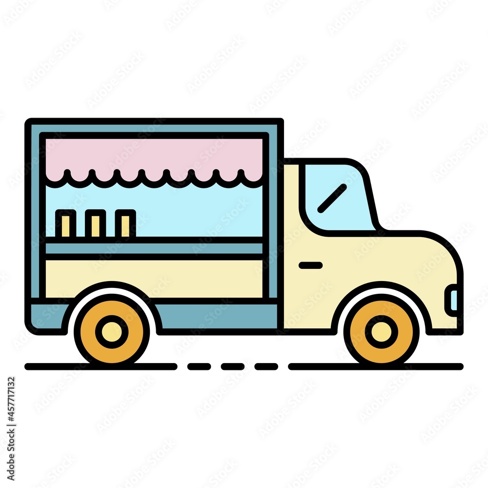Food truck icon. Outline food truck vector icon color flat isolated