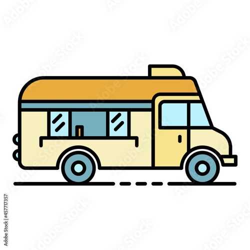 Fast food truck icon. Outline fast food truck vector icon color flat isolated