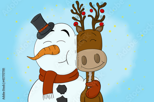 Schneemann und Rentier photo