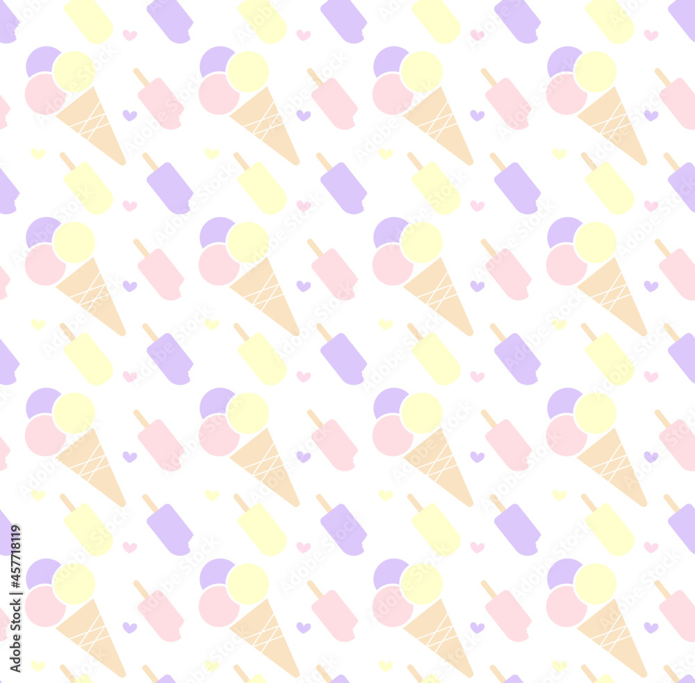 Seamless pattern with ice cream cone and fruit ice in cartoon style Seamless pattern with ice cream cone and fruit ice in cartoon style