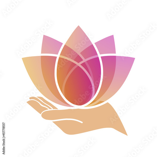 Hand holding a pink lotus flower