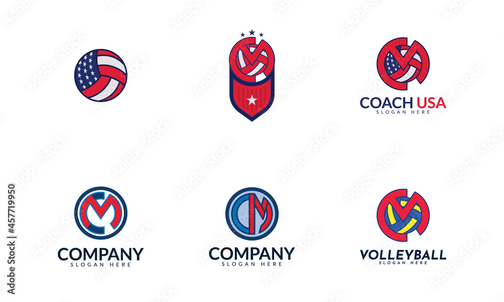 CM or MC volleyball letter set logo vector. Great for volleyball, volleyball coaches, or anything volleyball related.