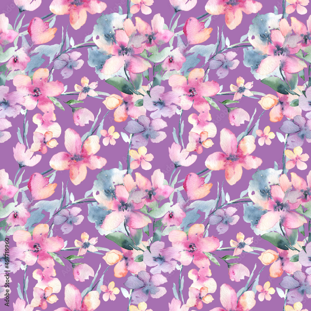 Watercolor pattern background wallpaper with abstract flowers