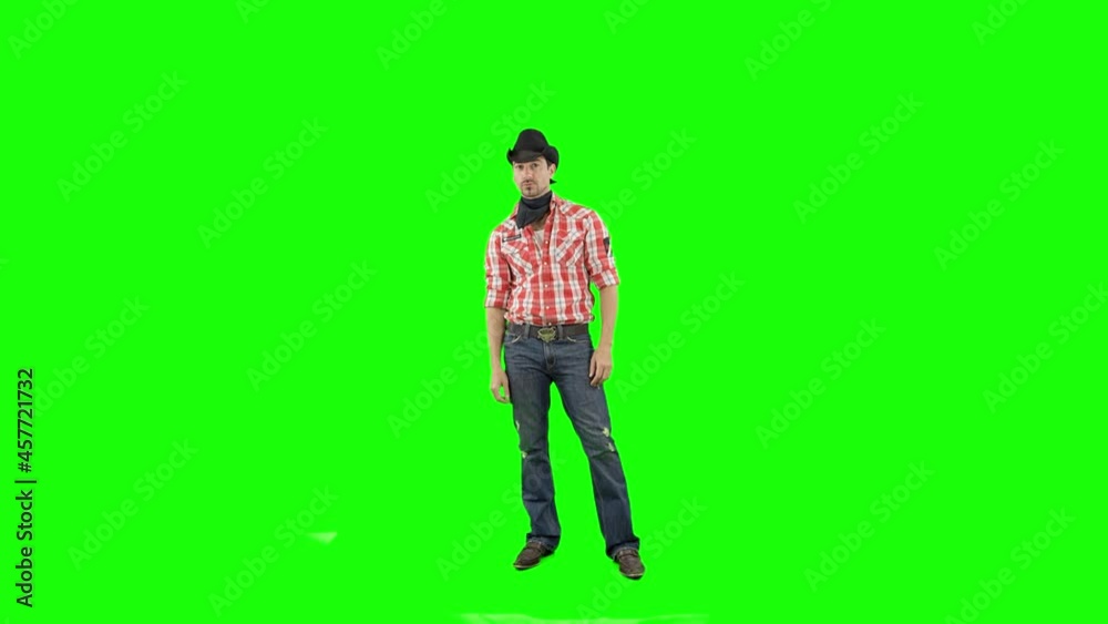 Hombre vaquero bailando en chroma key pantalla verde 