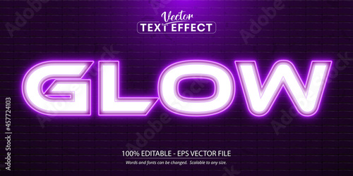 Glow text, neon style editable text effect on brick wall background