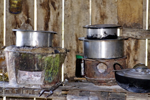 Pots cooking in a kitchen in Nyaungshwe, Myanmar photo