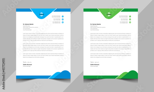 corporate letterhead template design with blue and green colors.