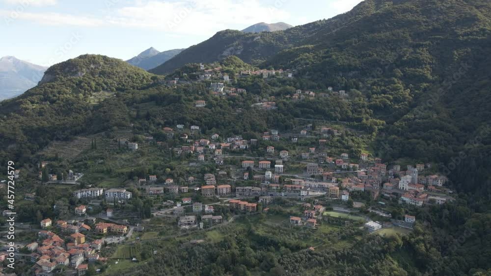 Aerial view of the Italian village of Perledo, near Lake Como. Beautiful village on the side of a mountain Aerial view of the Italian village of Perledo, near Lake Como. Beautiful village on the side of a mountain
