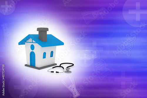 3d illustration home with stethoscope health careconcept
 photo