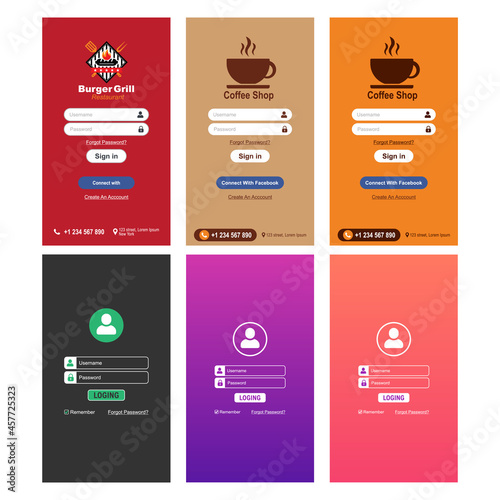 Login Screen UI, UX Design, Web mobile app user interface, Registration form, sign up mobile application, Sign In page Vector
