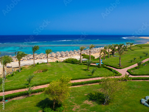 Beautiful panoramic view of the beach. Red sea. Marsa Alam. Egypt photo