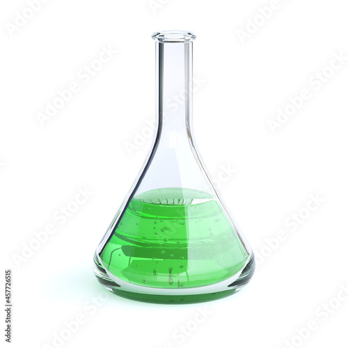 Laboratory glassware filed with green liquid, magic potion 3d rendering photo