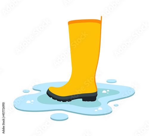 Yellow rubber boot on a white background. Vector illustration.