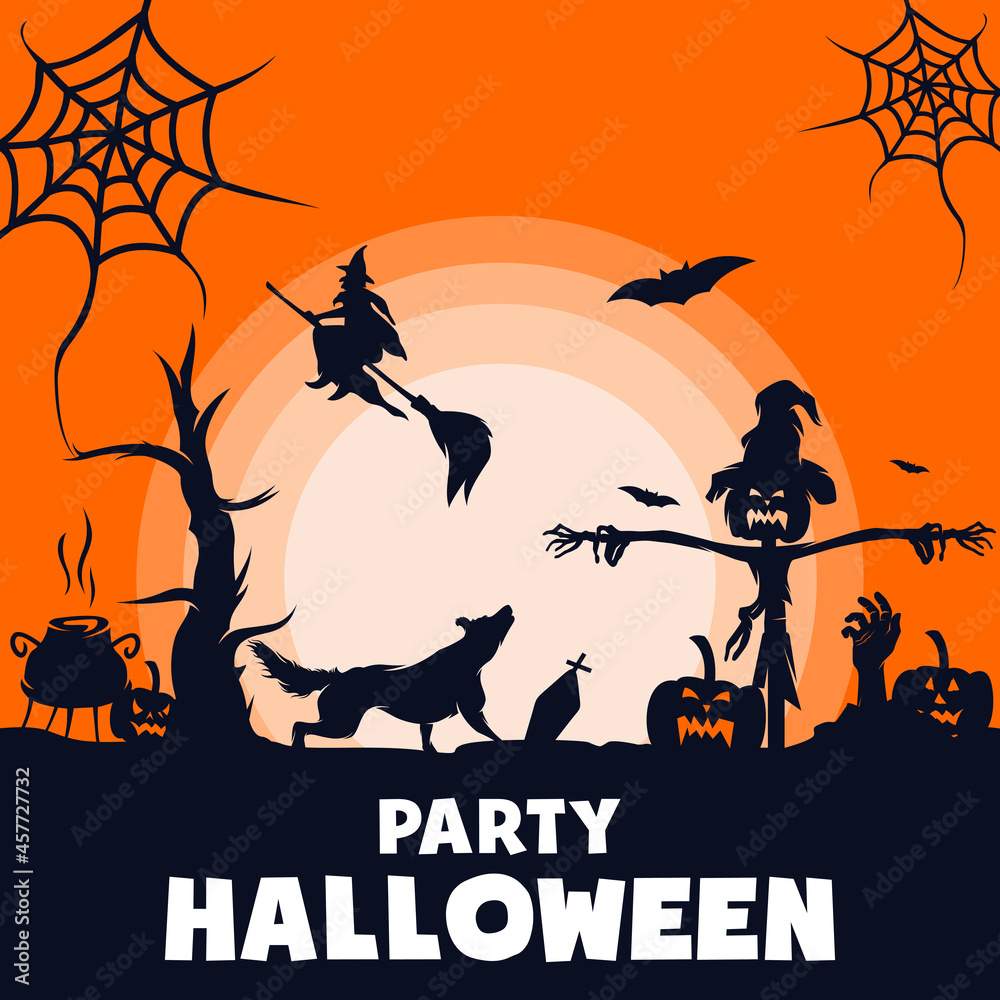 Halloween party with horror, vector halloween background