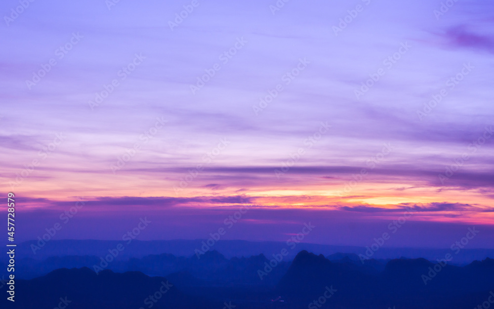 landscape of mountain ridges with twilight sky and cloud at Phu Kra Dung National park of Thailand