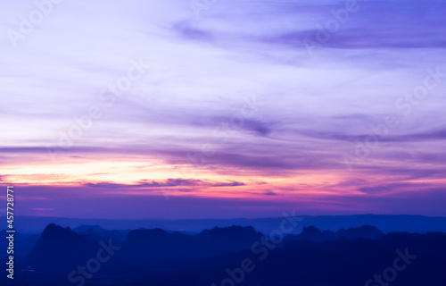 landscape of mountain ridges with twilight sky and cloud at Phu Kra Dung National park of Thailand