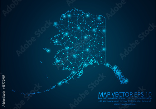 Abstract mash line and point scales on dark background with map of Alaska.3D mesh polygonal network line, design sphere, dot and structure. Vector illustration eps 10.