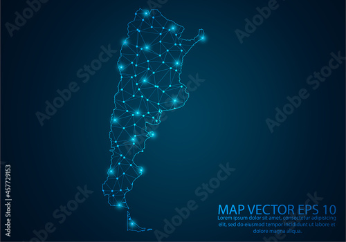 Abstract mash line and point scales on dark background with map of Argentina.3D mesh polygonal network line, design sphere, dot and structure. Vector illustration eps 10.