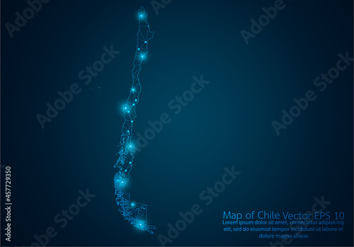 Abstract mash line and point scales on dark background with map of Chile.3D mesh polygonal network line, design sphere, dot and structure. Vector illustration eps 10.