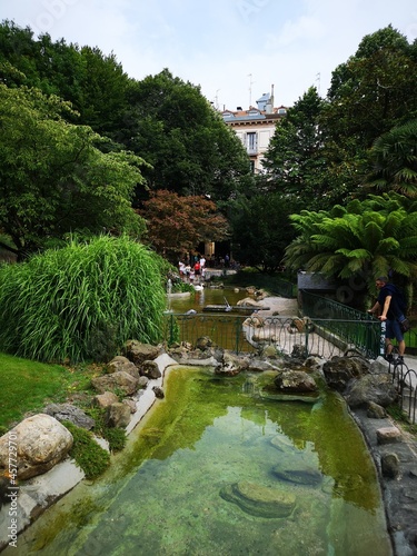 Gardens in San Sebastian during a cloudy summer day